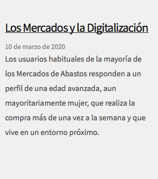  Los Mercados y la Digitalización 10 de marzo de 2020 Los usuarios habituales de la mayoría de los Mercados de Abastos responden a un perfil de una edad avanzada, aun mayoritariamente mujer, que realiza la compra más de una vez a la semana y que vive en un entorno próximo.